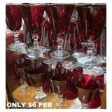 WOW!! RUBY GLASS ON CRYSTAL STEMS! BEAUTIFUL!!