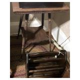 ANTIQUE TABLE; MAGAZINE CADDY