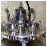 TEA SERVICE WITH ALL-AROUND PIERCED RIM FOOTED TRAY