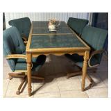 TILE TOP TABLE WITH LEAF AND 4 ROLLING CHAIRS