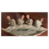 DELIGHTFUL DISH WITH PERCHED BIRDS. ABOUT 12" LONG