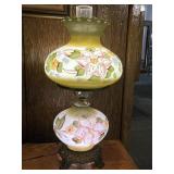 HAND PAINTED ANTIQUE LAMP ON ORNATE METAL BASE