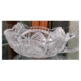 CUT AND PRESSED GLASS ANTIQUE NAPPY DISH WITH HANDLE