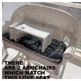 WICKER LOVE SEAT & BREAKFAST OR SNACK SERVING TRAY