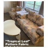 SOFAS WITH TROPICAL LEAF PATTERN FABRIC UPHOLSTERY