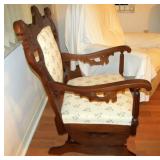 ANTIQUE STATIONARY ROCKER, NEW UPHOLSTERY