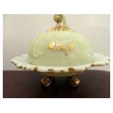 Georgian Era Gilded Milk Glass Butter Dish