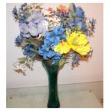 Green Artglass Vase with Flowers