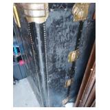 Vintage STEAMER TRUNK Black, 5 DRAWERS &  WOOD HANGERS, MARKED H L R - DENVER, CO. 41X 22 X 22 