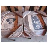 2 wooden photos first one is bass outlaw of the prophetic name 1887 he was later killed john selman 