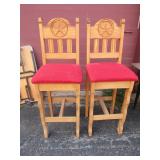 50*18*17 High back western style bar stools with red seating, also has star décor on back on back re