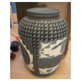 etched blue vase 12" TALL - DA