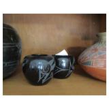 Indian pottery qty 4 - BLACK ARE CEDAR MESA QTY X $$ SM BLACK - 2" HT, LARGE BLACK IS 6" HT: BROWN -