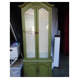 Curio cabinet olive green color 2 doors on top and bottom