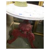 Marble top side table with red iron bottom 33x22