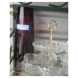 WALTHER CARMEN CRYSTAL 2 TIER SERVING TRAY/CADDY CANDY DISH & Purple Vase