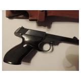 J C HIGGINS MODEL 80 22 LONG RIFLE PISTOL #629112 W/ LEATHER HOLSTER