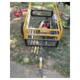 Large yellow and black garden cart on wheels, folds down for easy storage, pull behind