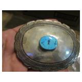 SILVER & TURQUOISE BELT BUCKLE 