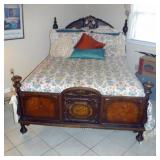 Antique Heavily Carved Full Size Poster Bed With Stearns and Foster Mattress Set and Bedding
