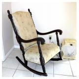 Antique Heavily Carved Rocking Chair, Reupholstered 24"W