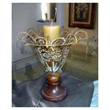 Metal Home Decor, Qty 4, Includes Wood and Metal Urn Style Candle Holders and Lidded Basket With Dec