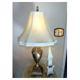 Urn Style Table Lamp With Repaired Ceramic Pagoda Style Collectible