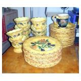 Raymond Waites Dish Set, Pattern Pompeii Includes 9 Dinner Plates, One Chipped, 8 Pedestal Bowls, 12