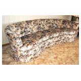 Curved Upholstered Vintage Couch, 99"L, Unique Shape