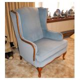 Wood Frame Upholstered Wing Back Chair With Nail Head Accents