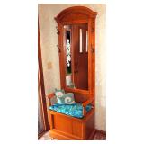 Buhler Furniture Western Oak Hall Tree With Under Seat Storage, 79"H x 26.5"W x 16"D, With Cushion A