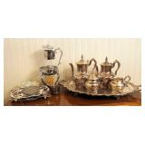 Old English Silver Plate By Poole Service Set Includes 22" Footed Tray With Handles, Coffee Pots Qty