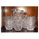 Cut Glass Vintage Lemonade Pitcher With Glasses Qty 12