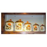 Mid Century Mushroom Canister Set, Graduated Sizes, Qty 5 And Matching Bell