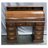 Riverside Furniture Double Pedestal Roll Top Desk, 50"W x 47"H x 22"D, Chipped Wood on Roll Top
