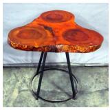 Tree Slab Slice End / Side Table with Metal Base, 22"W x 20.5"H