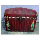 Antique Dome Top Painted Asian Steamer Trunk with Inserts, 34"W x 25.5"H x 19"D