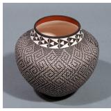 Frederica Antonio, Pueblo Native American Indian, Hand Coiled and Painted Acoma Pottery Pot, Signed 