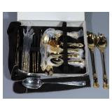 International Stainless Gold Tone Flatware Set for 12, 12 Forks, Salad Forks, Spoons, Teaspoons, and