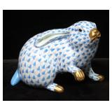 Herend Hungary Hand Painted Blue Fishnet Porcelain Rabbit, #5335, 4"H
