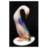Herend Hungary Hand Painted Rust Orange Fishnet Porcelain Goose with Golden Egg #5936, 7.5"H