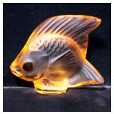 Lalique Orange Crystal Fish Figurine, Signed, 2" x 2"