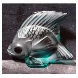 Lalique Teal Crystal Fish Figurine, Signed, 2" x 2"