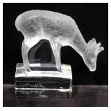 Lalique France Frosted Crystal Deer Fawn Signed Sculpture/Paperweight, 2" x 3.5"
