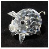 Swarovski Crystal Pigs, Qty 4, #7638 Large Pig, #7657 Small Pigs w/ Wire Tails (2), and Unknown # Sm