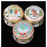 Halcyon Days Enamels Christmas Trinket / Pill Boxes, Qty 3, Christmas 1984, 1985 and 1988