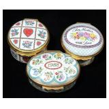 Halcyon Days Enamels Trinket / Pill Boxes, Qty 3, "1988", "I Love You", and "For Mother with Love"
