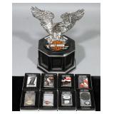 Harley Davidson "Ride Hard. Live Free" Zippo Lighter Collection, Qty 8 Lighters, with Display