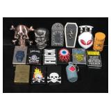 Assorted Novelty Lighters, Qty 16, Skulls, Tombstones, Poison Cans, More