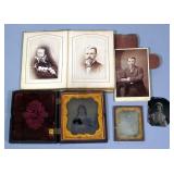 Antique Tintype with Case Portrait of Woman, Some Damage to Photo, Framed Tintype of Man, 2" x 2.5",